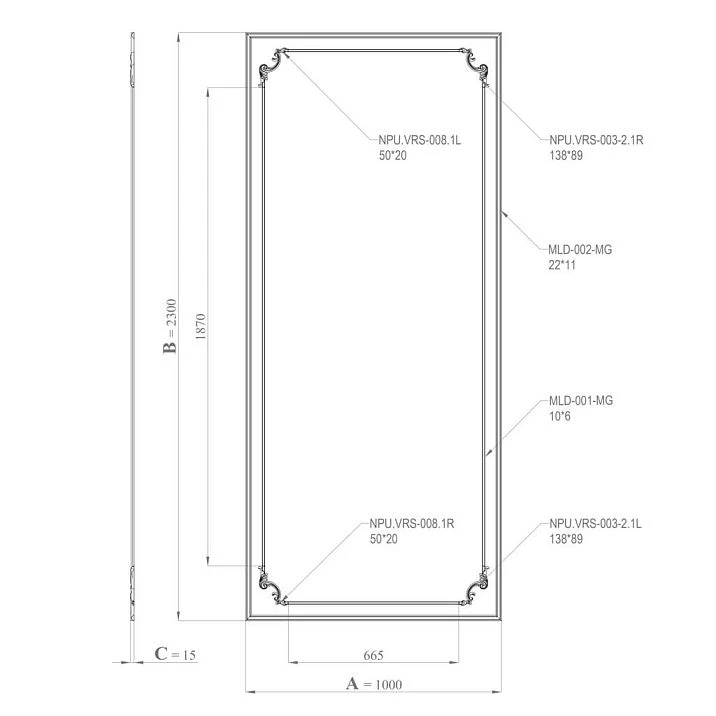 CPU-4-1 stucco decor set drawing with dimensions