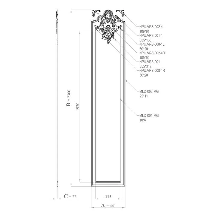 Stucco decor set CPU-4-2 drawing with dimensions