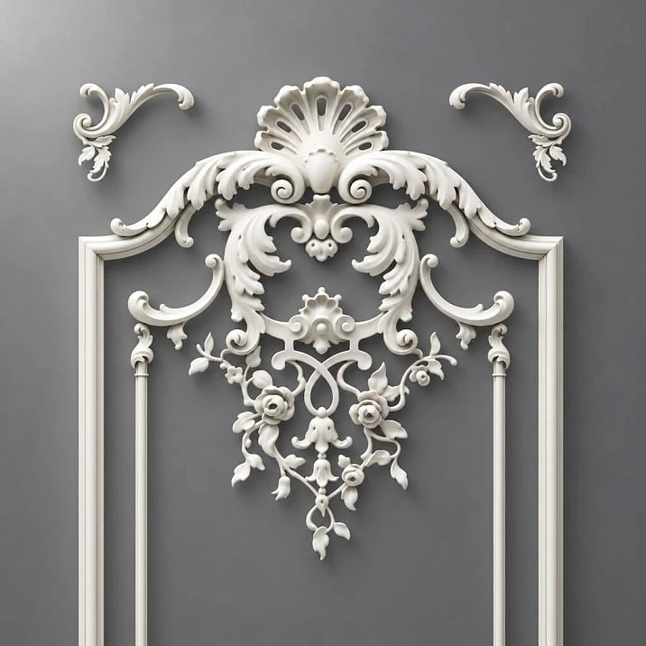 Stucco decor set CPU-4-2 in interior on wall panel