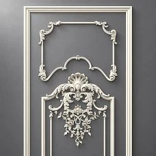 Lower composition CPU-5-5 &mdash; central cartouche with acanthus leaves and rosettes, decorative vertical molding lines.