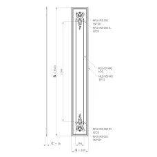 Drawing of the CPU-5-7 'Versailles' decorative stucco kit with panel dimensions and designation of elements NPU.VRS-005, MLD-001-MG, MLD-003-MG