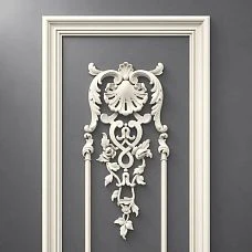 Central double ornament of the CPU-5-8 panel: an elongated openwork motif with a rosette and curls, close-up