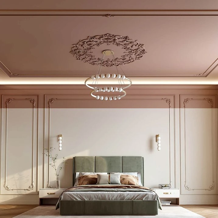 CPU-P1 stucco decor kit in a bedroom interior with classic ceiling decor