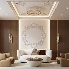 CPU-P2 ceiling decor in a classic living room interior with a chandelier