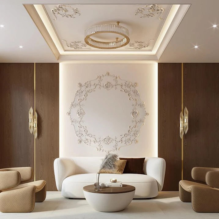 CPU-P2 ceiling decor in a classic living room interior with a chandelier
