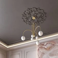 CPU-P4 stucco decoration kit in a living room interior with ceiling decor and a chandelier