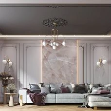 CPU-P4 ceiling decor in a living room with lighting and classic stucco