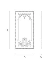Wooden item with carved floral pattern, diagram