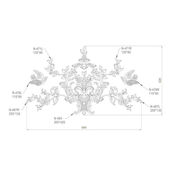 Beautiful and high-quality carved decor from Stavros, drawing, set composition