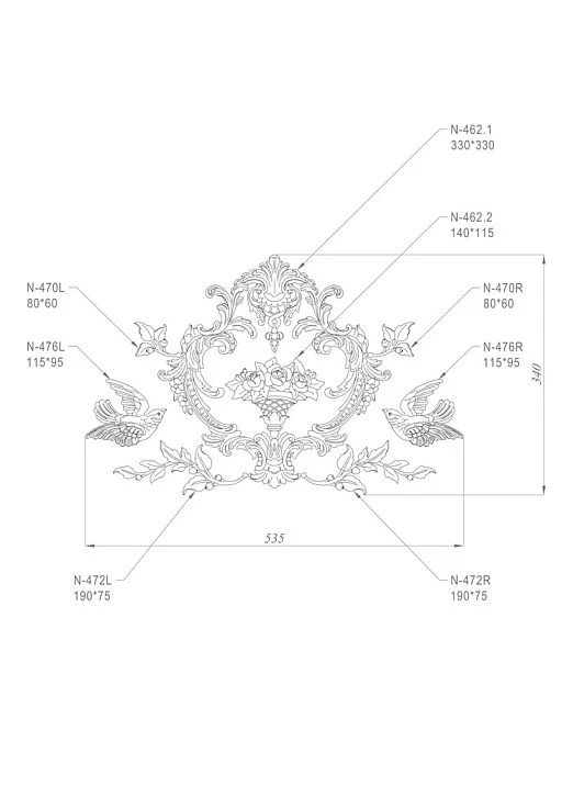 Wooden decoration set C-051 detailed drawing of components