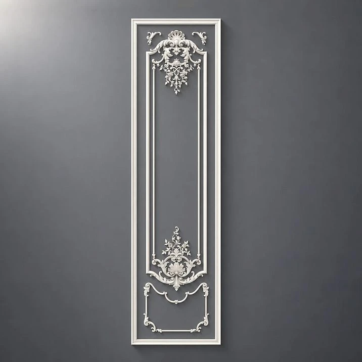 Stucco decor CPU-5-4 "Versailles" &mdash; tall vertical panel with top overlay and bottom ornament, classic wall frame