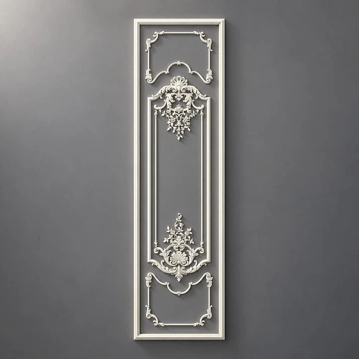 CPU-5-5 Versailles Molding Decor Kit &mdash; Vertical wall panel with molding frame and Baroque cartouche