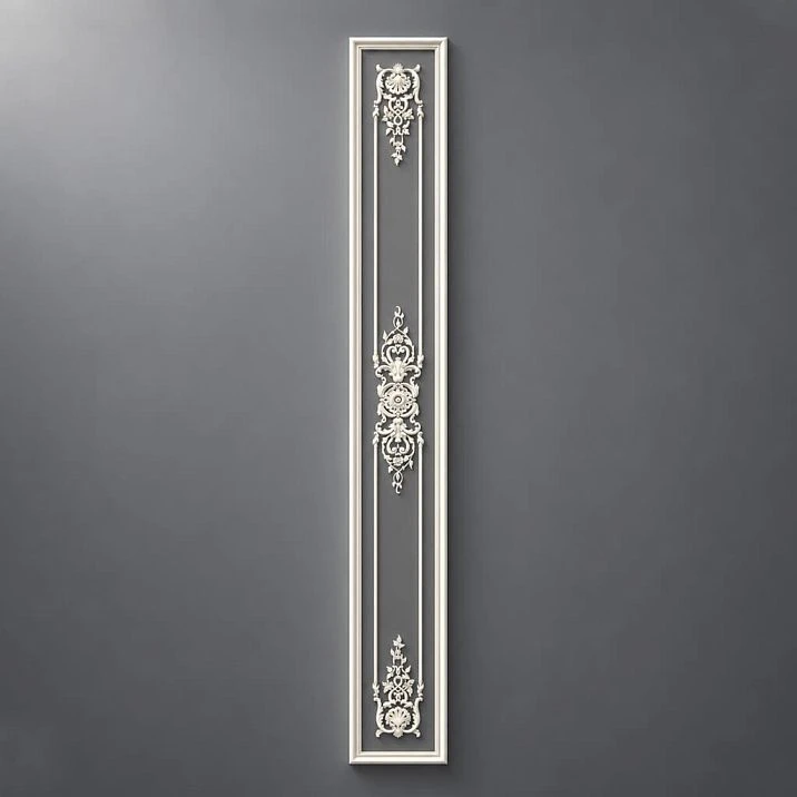 CPU-5-8 'Versailles' Molding Decor Kit &mdash; Vertical panel with double central ornament and corner accents, 3D visualization