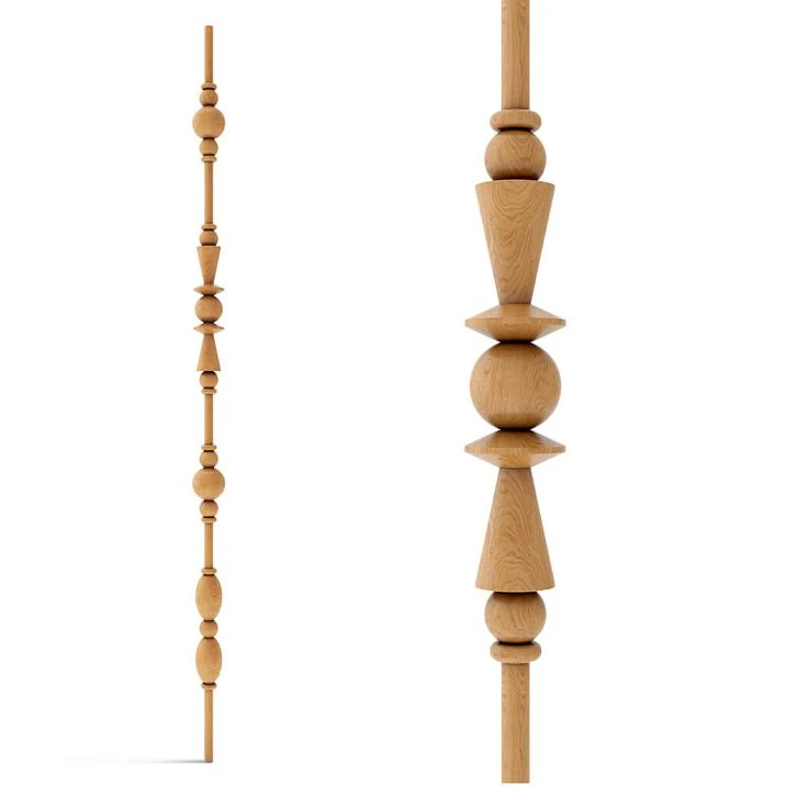 Set of decorative partition post KON-006 made of beech or oak with geometric turned elements
