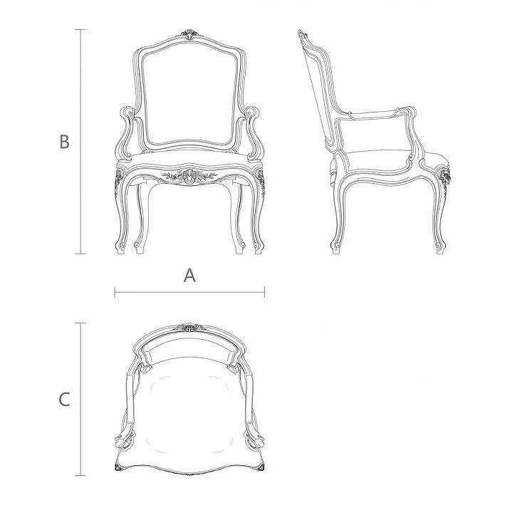 Versailles 004-001 Chair: Product Drawing