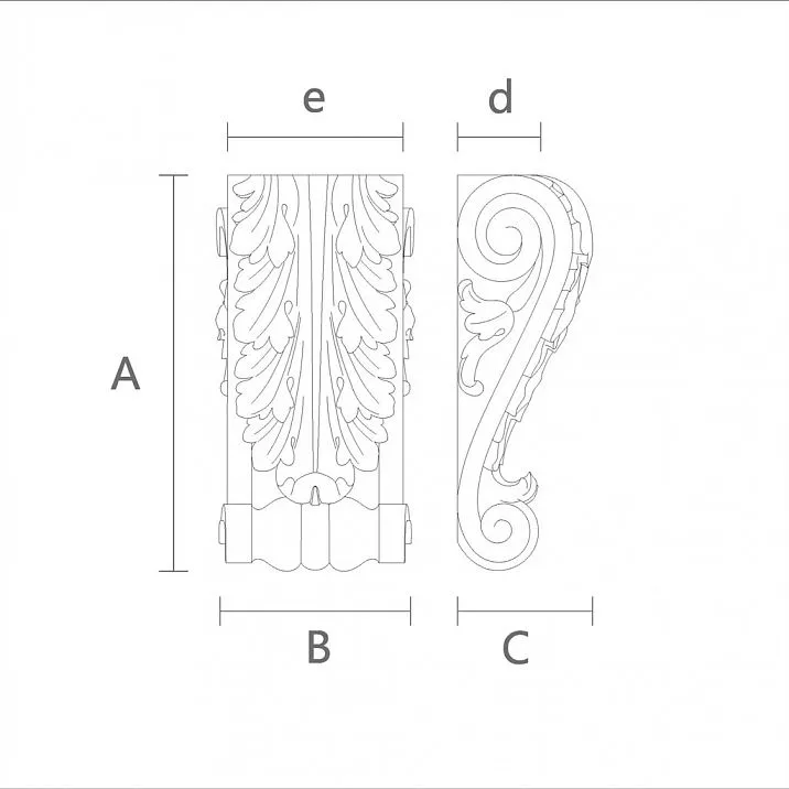 Drawing of Carved Bracket KR-003 from Solid Wood