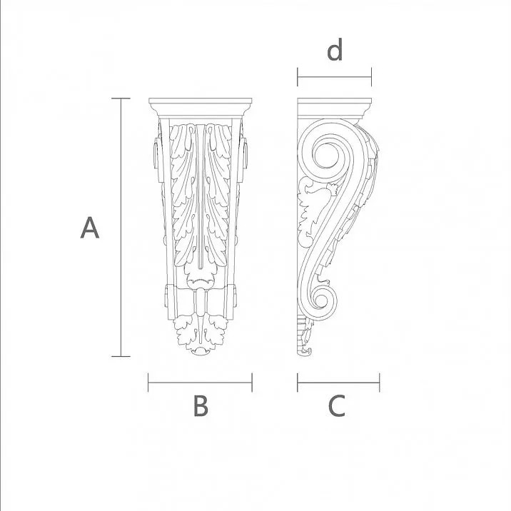 Carved bracket for interior, combining beauty and strength according to the drawing