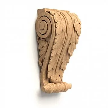 Carved bracket KR-022 from natural wood for shelves, decor, furniture