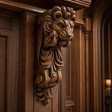 Left carved bracket Lev KR-034 for decorative support of a shelf or console.