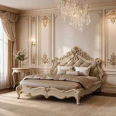 Front bed headboard, photo of bed in classic interior