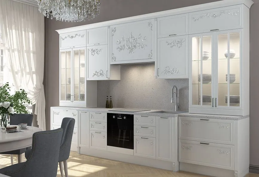 Decorative inlays from solid wood for kitchen facades