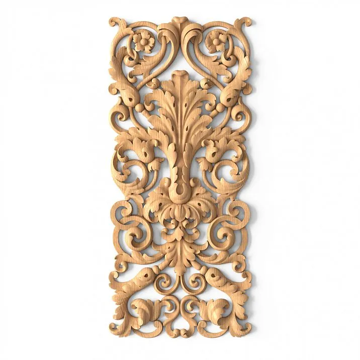 Square overlay with rounded corners made of wood, carved, with a floral pattern