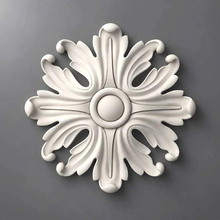 Polyurethane Rosette RPU-046 with Classic Ornament for Decorative Moldings for Furniture