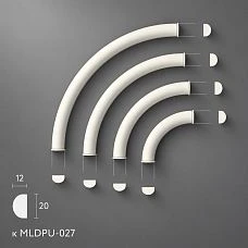 Four radius segments of polyurethane molding MLDPU-027U-1 on gray background