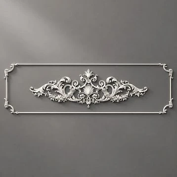 Molding decor CPU.VRS-055.1: monumental classical panel with frame and central botanical ornament, 3D visualization on gray background
