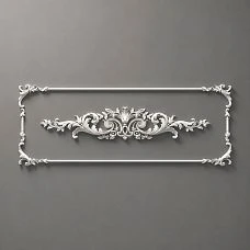 Stucco Decor CPU.VRS-064.1: Horizontal Panel with Baroque Ornament and Frame Border, 3D Visualization on Gray Background