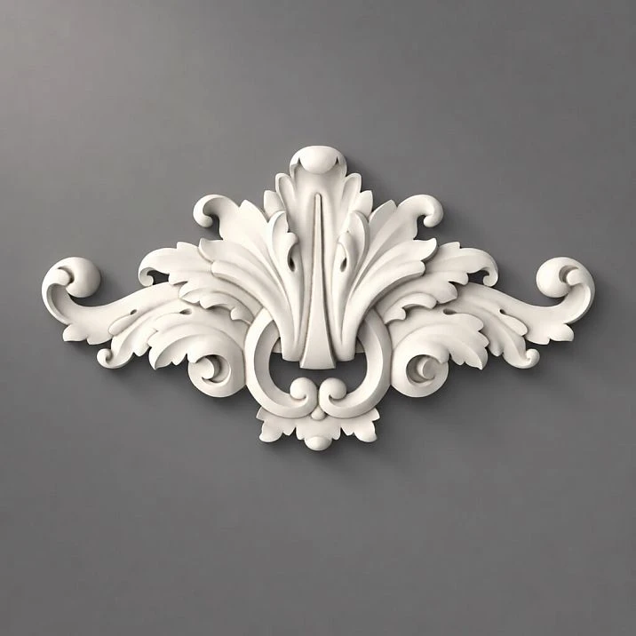 Overall appearance of Plaster Decoration NPU-002, showcasing an elegant classic ornament made of polyurethane