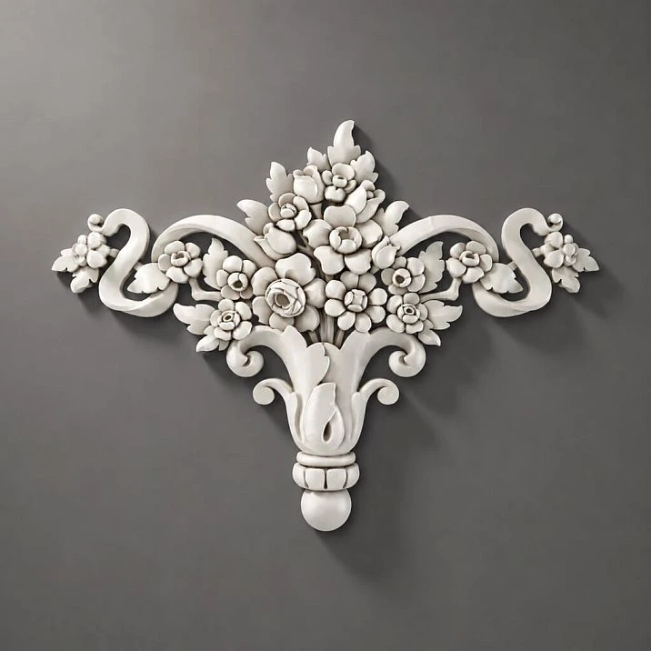 Relief decoration NPU-193 from polyurethane &mdash; floral composition with elegant scrolls