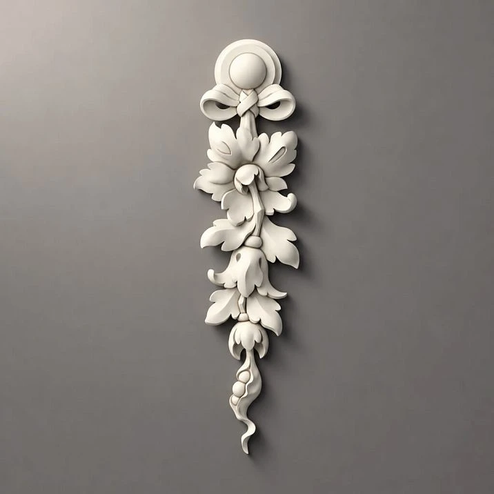 NPU-315L polyurethane relief decoration &ndash; vertical composition with leaves and scrolls for elegant finishing