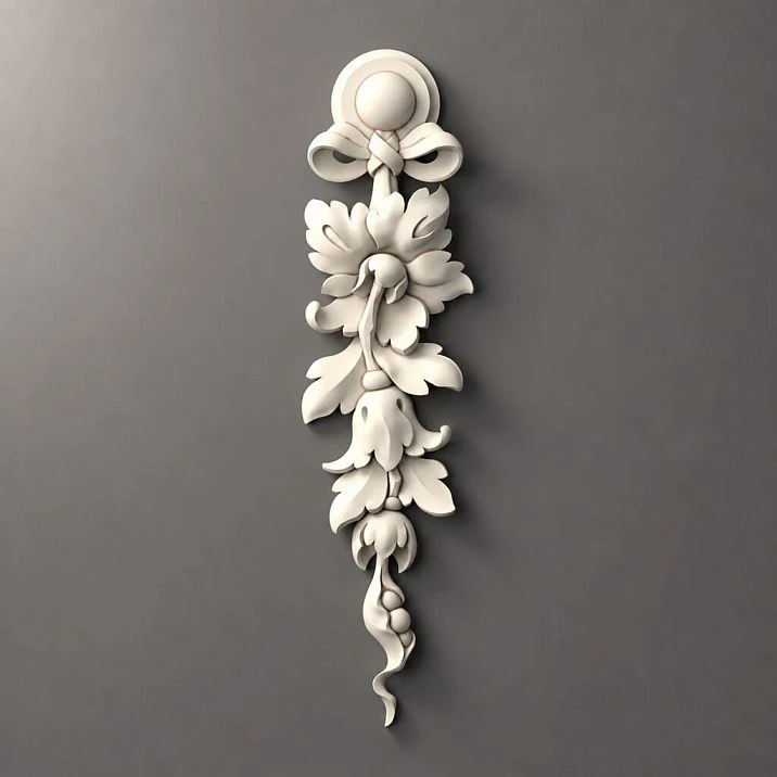 NPU-315R polyurethane decorative molding &mdash; vertical composition with leaves and scrolls for interior and facade use