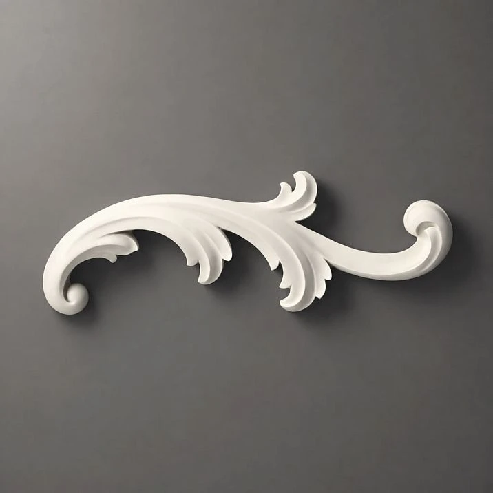 Stucco decor NPU-431R up close, showcasing smooth wavy scrolls