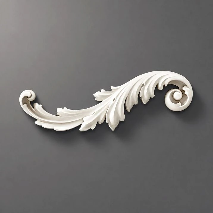 NPU-458L decorative molding: baroque scroll made of polyurethane with leaf motifs