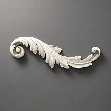 Molded decor NPU-458R: baroque scroll made of polyurethane with leaf-like elements