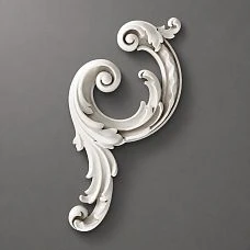 Relief decoration NPU-459L: Baroque scroll from polyurethane with leaf-like motifs