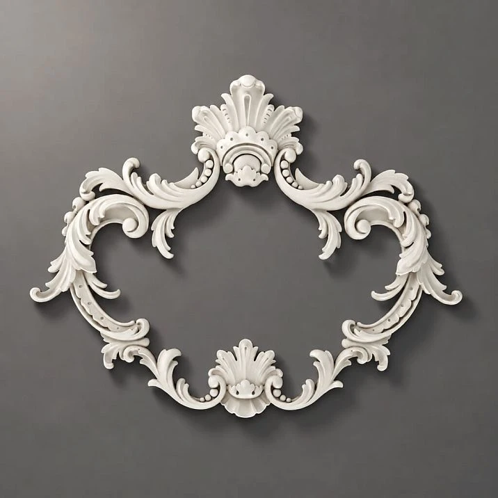 NPU-463.1 molding decoration: baroque frame with curved scrolls and botanical motifs made of polyurethane