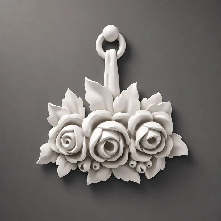 Molded decoration NPU-463.2: bouquet of roses with leaves made of polyurethane, front view