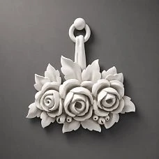 Molded decoration NPU-463.2: bouquet of roses with leaves made of polyurethane, front view