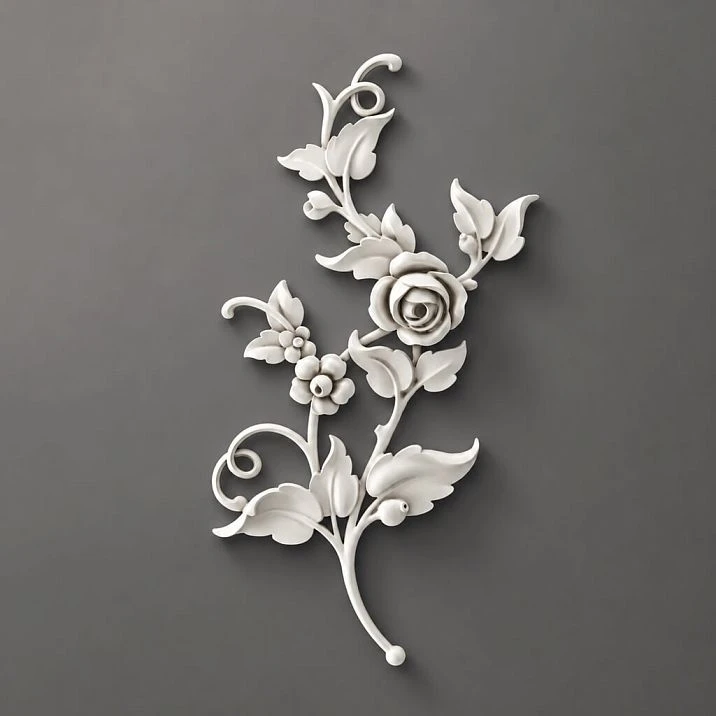 NPU-467L Molded Decoration: Polyurethane applique with rose and leaves