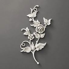 NPU-467L Molded Decoration: Polyurethane applique with rose and leaves