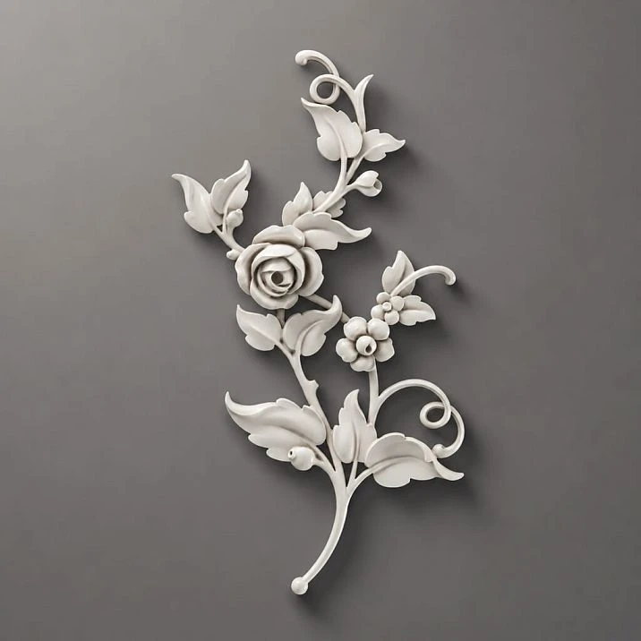 NPU-467R molding decor: polyurethane appliqu&eacute; with a rose and smooth leaves