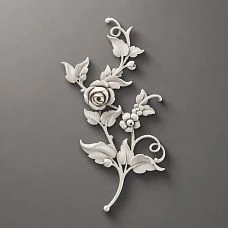 NPU-467R molding decor: polyurethane appliqu&eacute; with a rose and smooth leaves