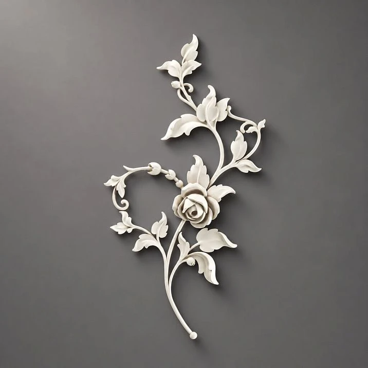 Relief decoration NPU-469L: branch with rose and leaves from polyurethane