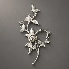 Relief decoration NPU-469R: rose with leaves from polyurethane