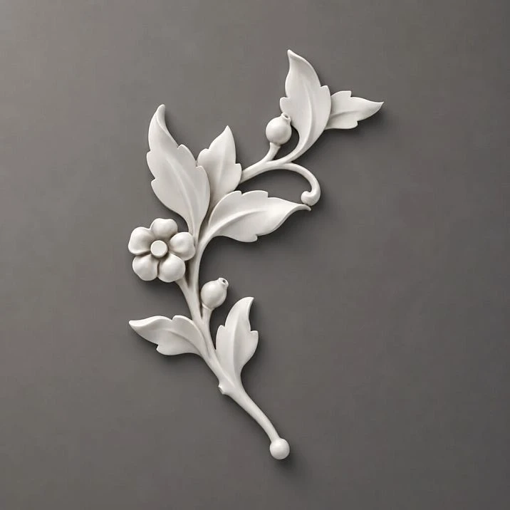 NPU-471L ornamental decoration: a branch with a flower and leaves made of polyurethane