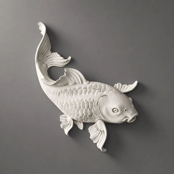 Decorative applique NPU-483L 'Fish' &ndash; polyurethane stucco in the shape of a fish on a gray background.