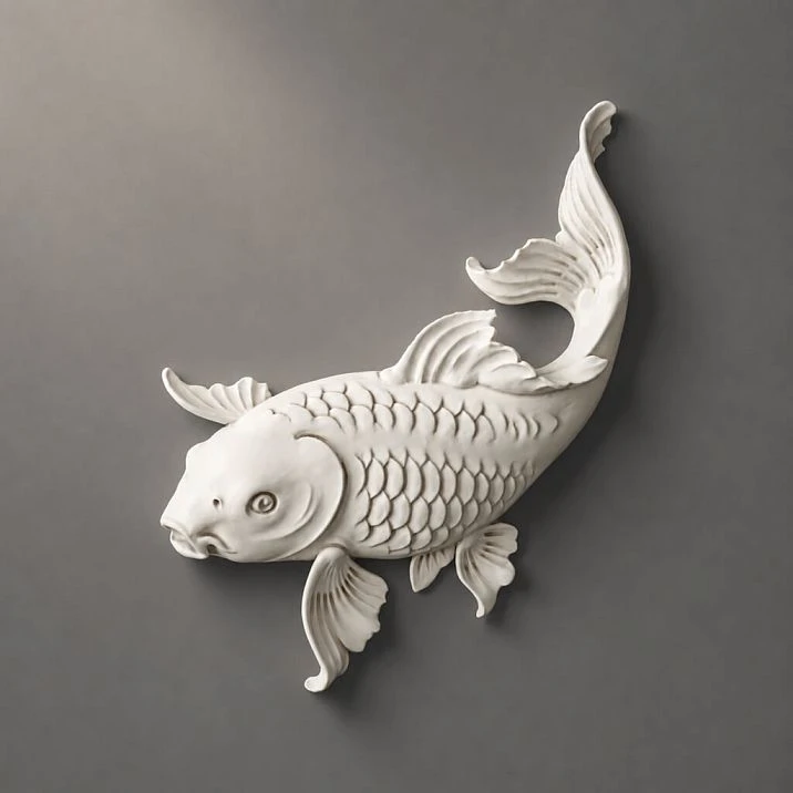 Stucco decor NPU-483R "Fish" &ndash; decorative white polyurethane applique.